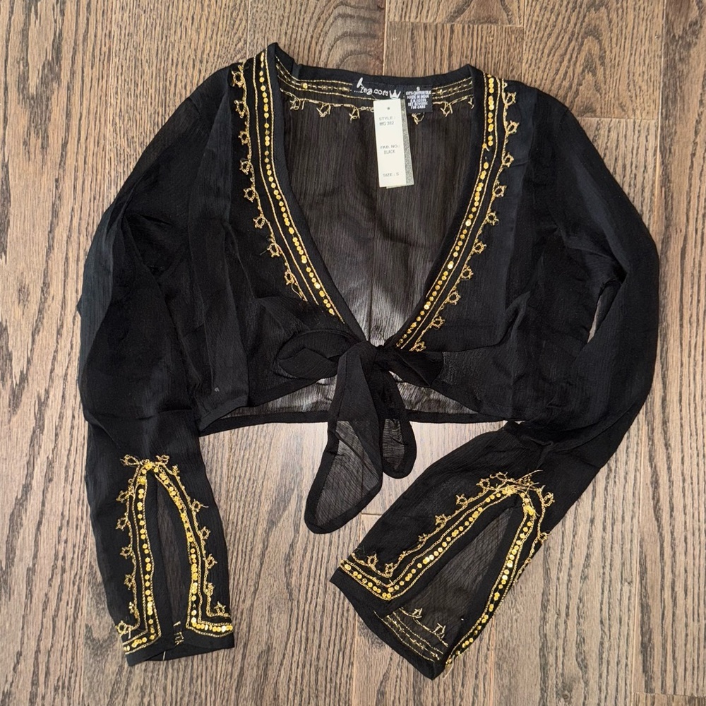 sold! deadstock vintage y2k silk front tie crop bolero shrug